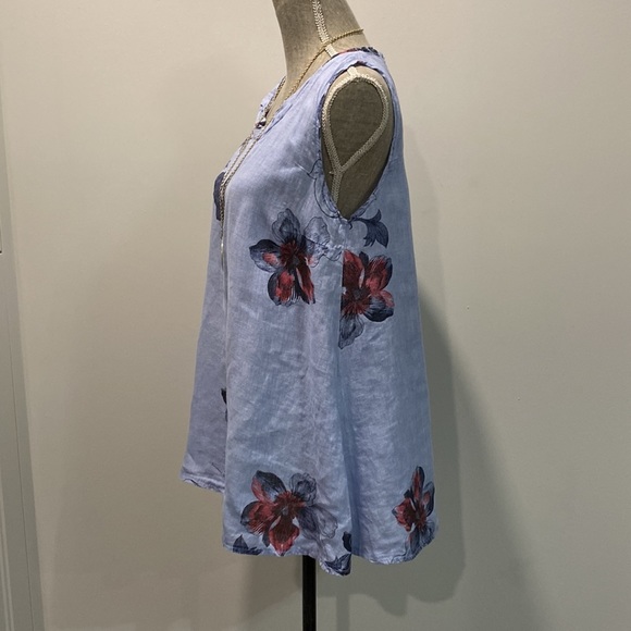 Made In Italy Linen Blue Floral Tank Top Size Medium - Picture 7 of 12